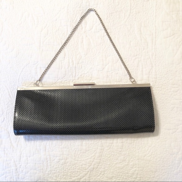 Black Clutch Handbag with Silver Chain - Picture 1 of 8